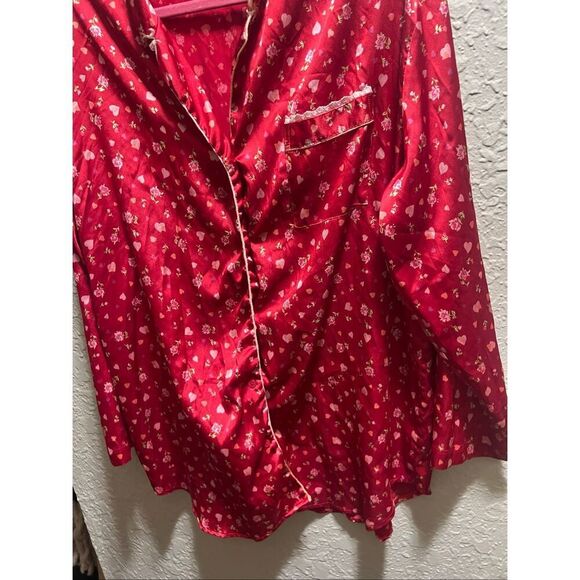 Victoria’s Secret Red With Hearts And Flowers Button Up Sleep Top Y2K Woman’s Si - Picture 3 of 15